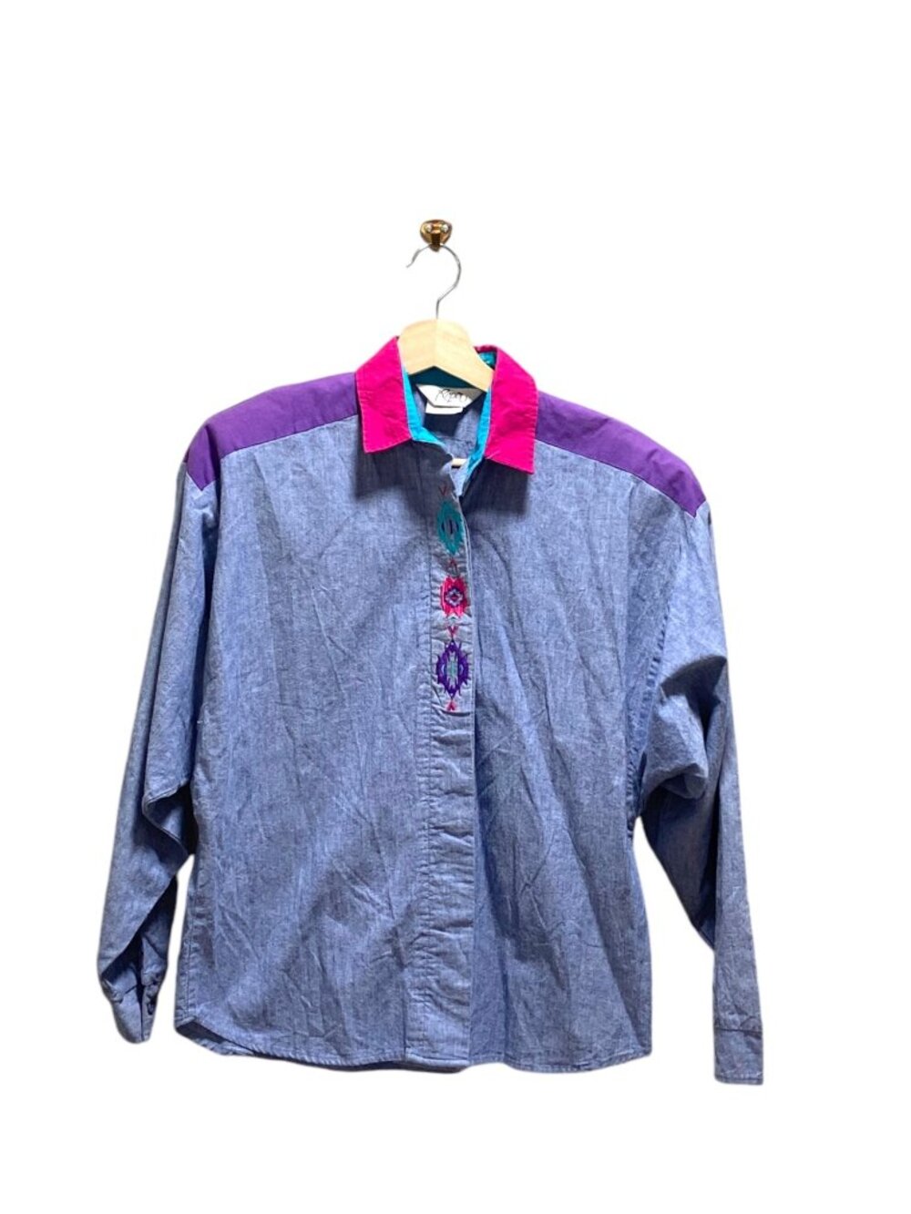 Roper Embroidered Western Shirt Blue Size M  Rodeo Southwestern Vintage Cowgirl - Picture 2 of 12